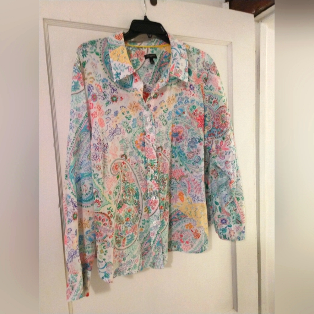 TALBOT'S BUTTON DOWN PAISLEY BLOUSE 2X